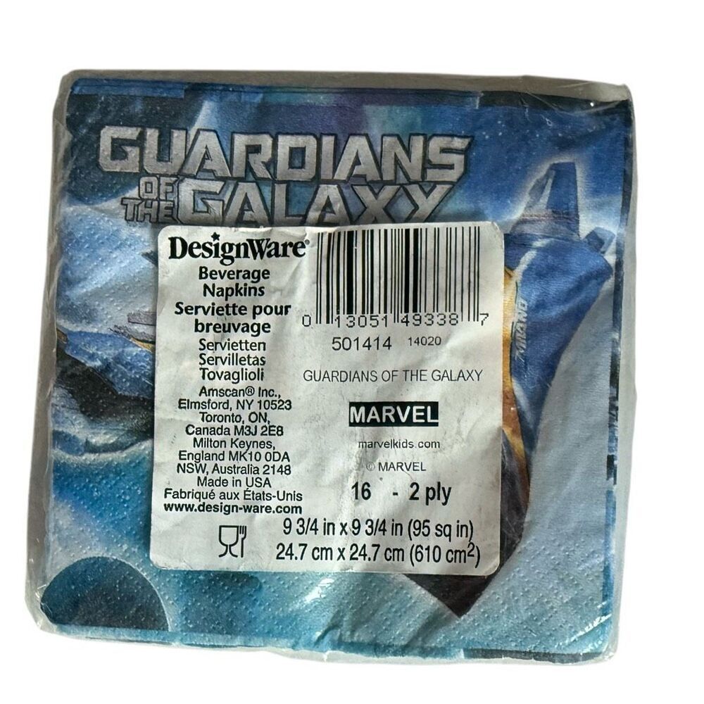 Brand New Designware Marvel Guardians of the Galaxy Party Beverage Napkins 16 ct